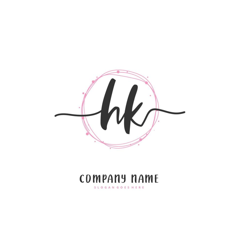 H K HK Initial handwriting and signature logo design with circle. Beautiful design handwritten logo for fashion, team, wedding, luxury logo. vector