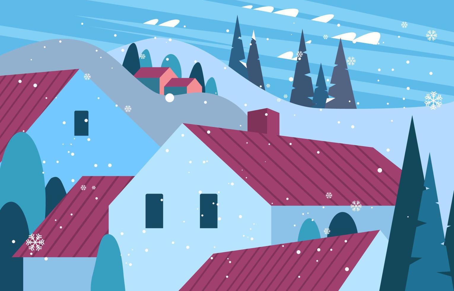 Houses on Snowy Hill Background vector