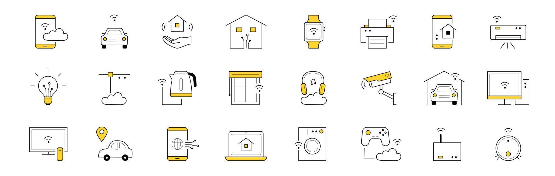 Smart home doodle icons set, vector line signs