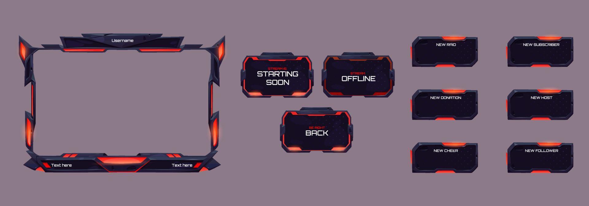 Game stream overlay, ui frame with red neon glow vector