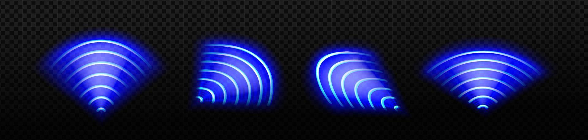 efecto de luz wi-fi, ondas de sensor de señal de neón azul vector