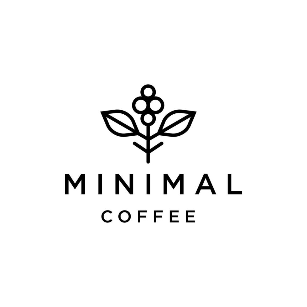 concepto de logotipo de café natural abstracto, vector de logotipo mínimo hipster de rama de planta de grano de café con icono de contorno de línea simple de hoja para concepto de café natural