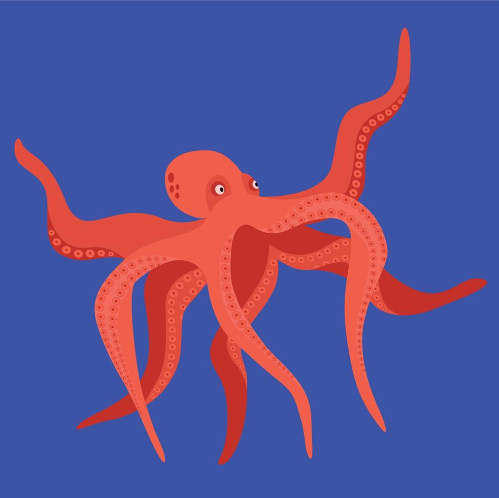 pulpo rojo sobre fondo azul, diseño de ilustraciones vectoriales. personaje animado vector