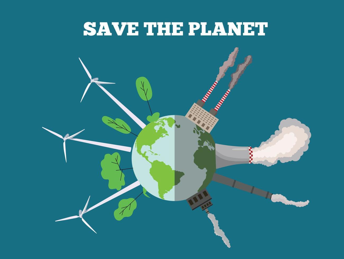 Vector illustration showing clean and polluting electricity generation