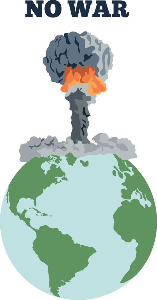 Nuclear explosion. Large mushroom cloud in the world. Atomic bomb, nuclear weapons and global war. radioactive disaster. Vector illustration. Symbol of war, end of the world. Stop nuclear weapons.