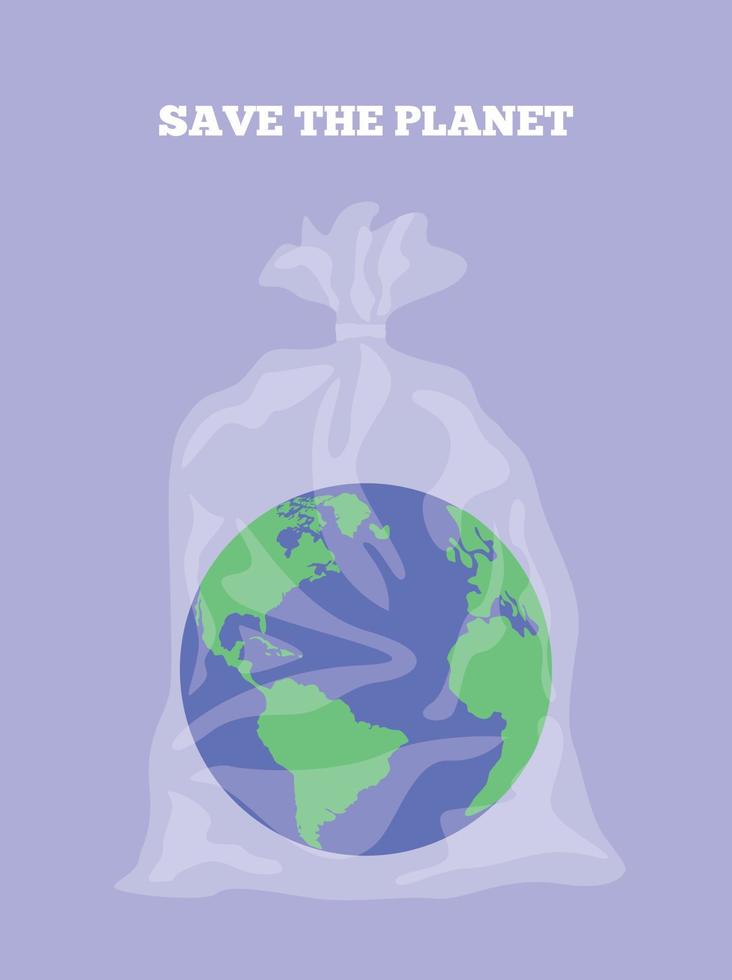 Planet in a package. Plastic pollution. Ecology, clean the earth from pollution, protect, save. Waste recycling. Let's save the planet. No plastic. Green world vector