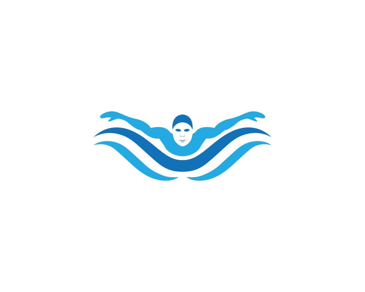 plantilla de vector de inspiración de diseño de logotipo de onda de agua de mar de silueta de natación simple.