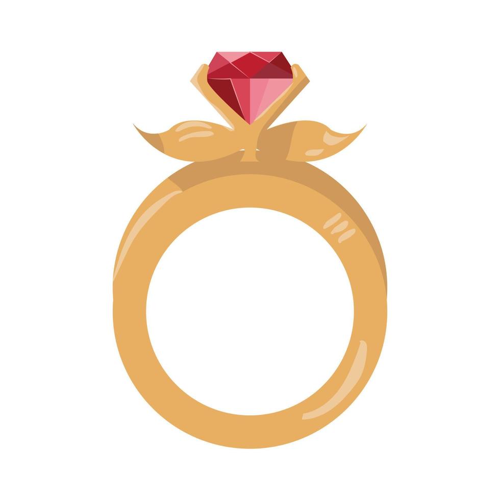 Gold ring with red gem. Vector illustration isolated on white background.