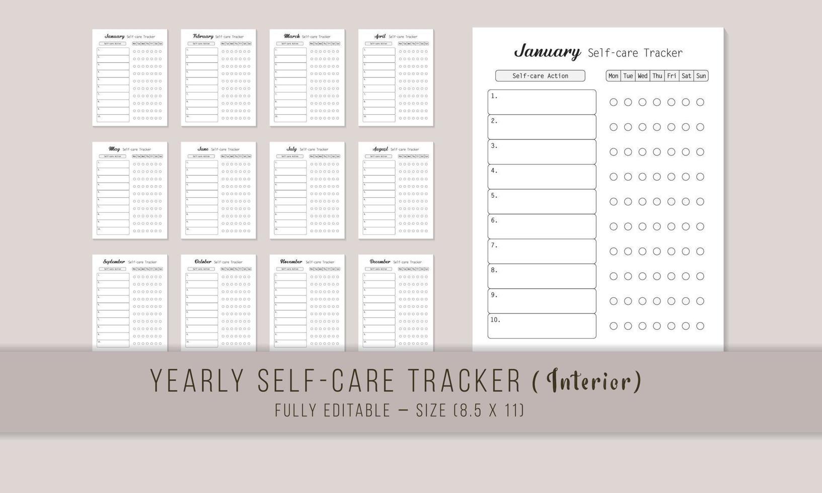 Yearly self care tracker planner interior template design vector