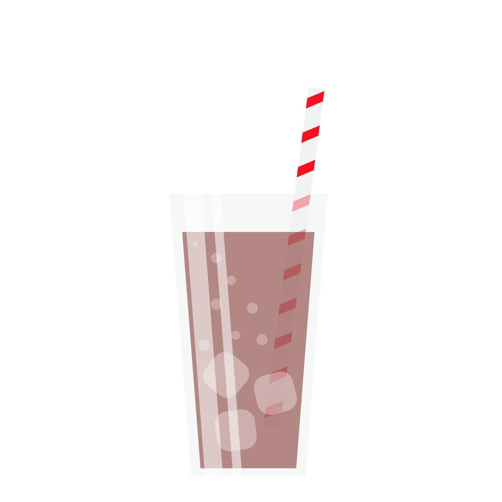 Cola in a glass with a straw. Cola with ice. Diet Cola. Cooling drink. Vector illustration isolated on white background