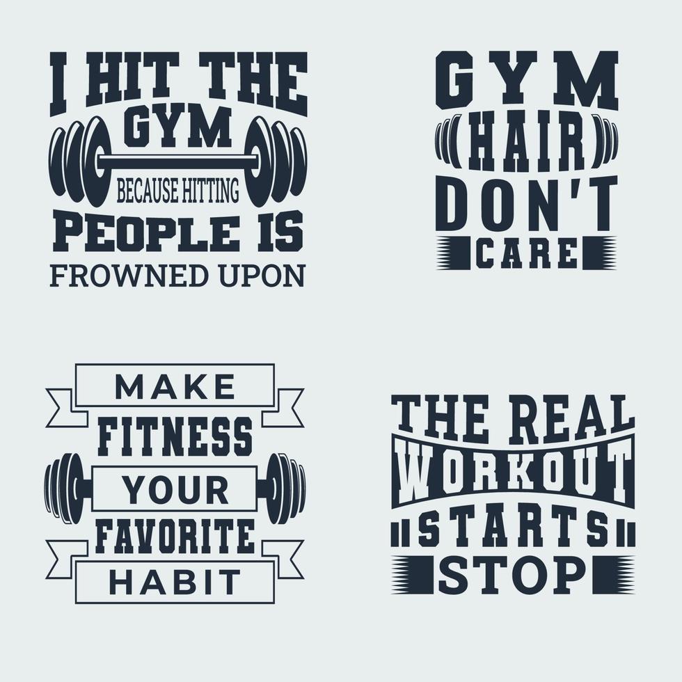 Gym Or Fitness T-Shirt Design Set. Gym T-Shirt Print, Vector Illustration