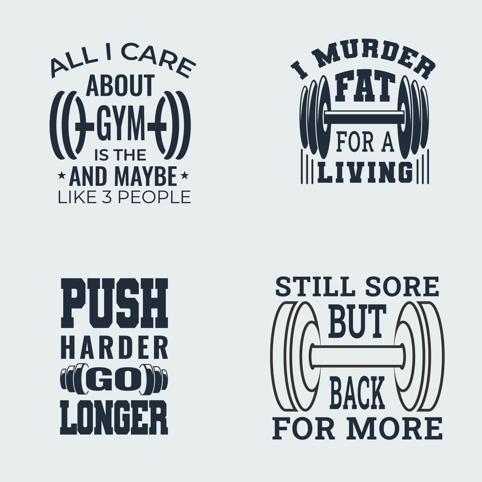 Gym Or Fitness T-Shirt Design Set. Gym T-Shirt Print, Vector Illustration