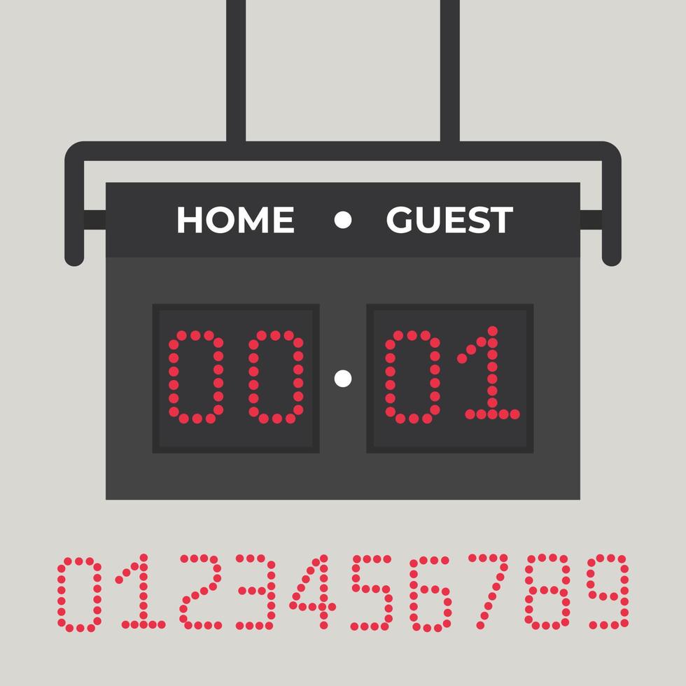 Design Of Sports Scoreboard With Red Nimbers Vector Illustration In Flat Style