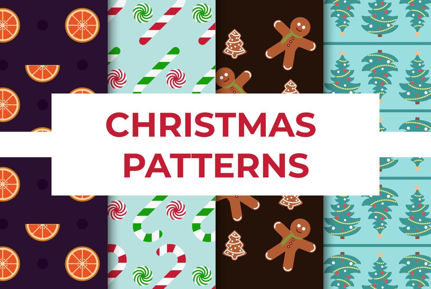 Collection Of Christmas Patterns For Package Vector Illustration In Flat Style