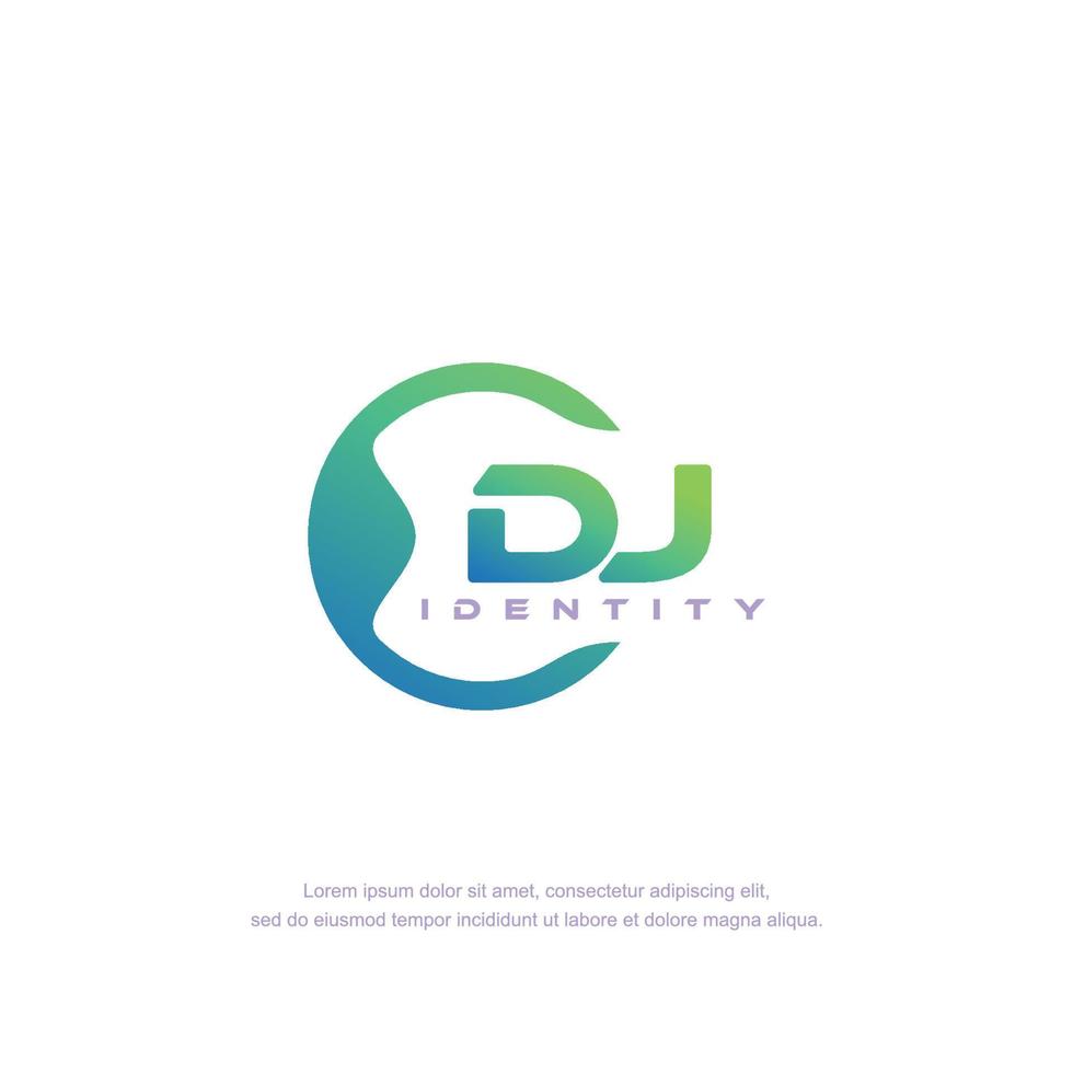 DJ Initial letter circular line logo template vector with gradient color blend