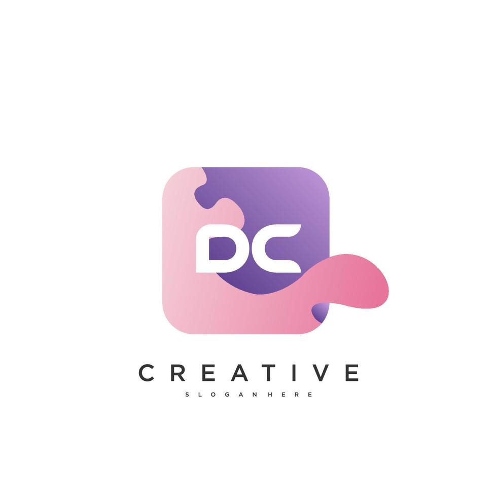 DC Initial Letter logo icon design template elements with wave colorful vector