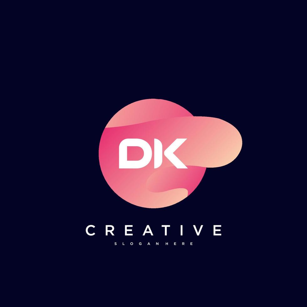 Elementos de plantilla de diseño de icono de logotipo de letra inicial dk con onda colorida vector