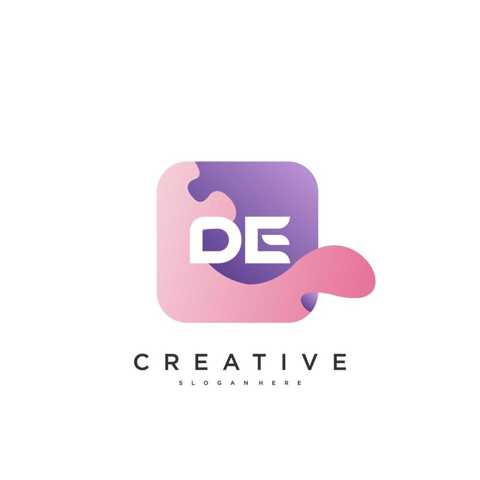 DE Initial Letter logo icon design template elements with wave colorful vector