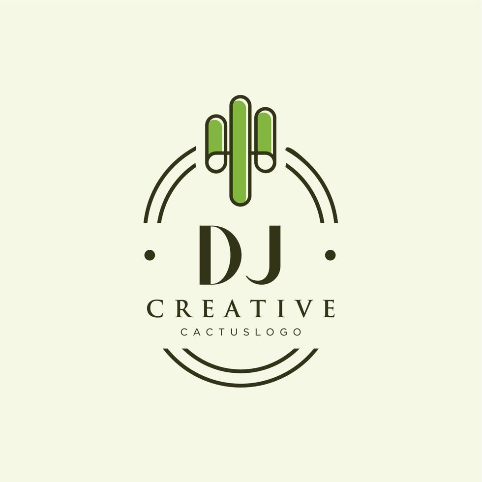 DJ Initial letter green cactus logo vector