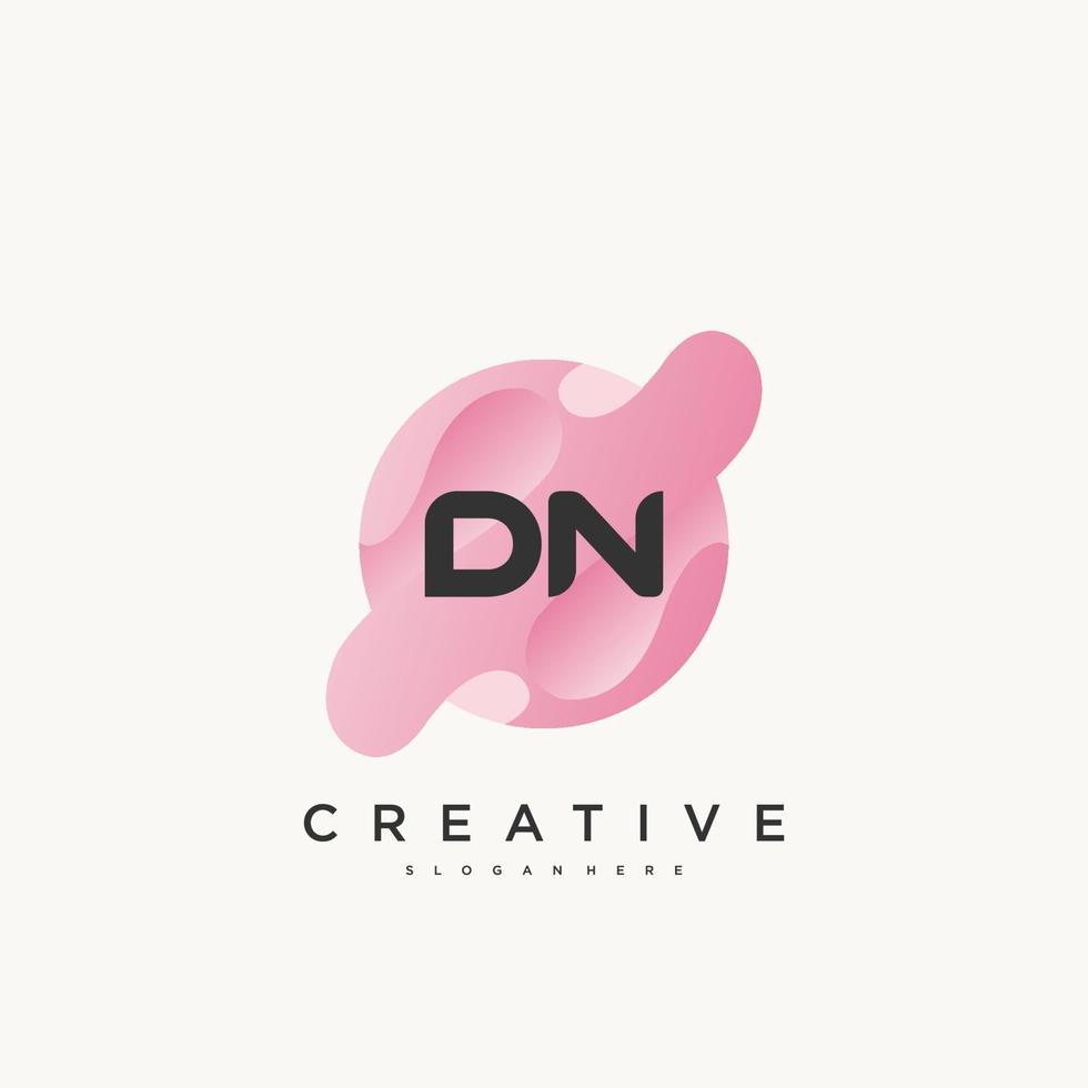 Elementos de plantilla de diseño de icono de logotipo de letra inicial dn con onda colorida vector