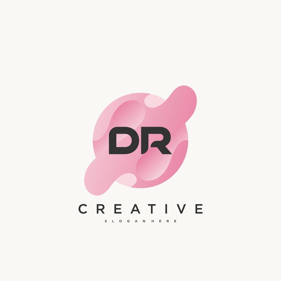 elementos de plantilla de diseño de icono de logotipo de letra inicial dr con onda colorida vector
