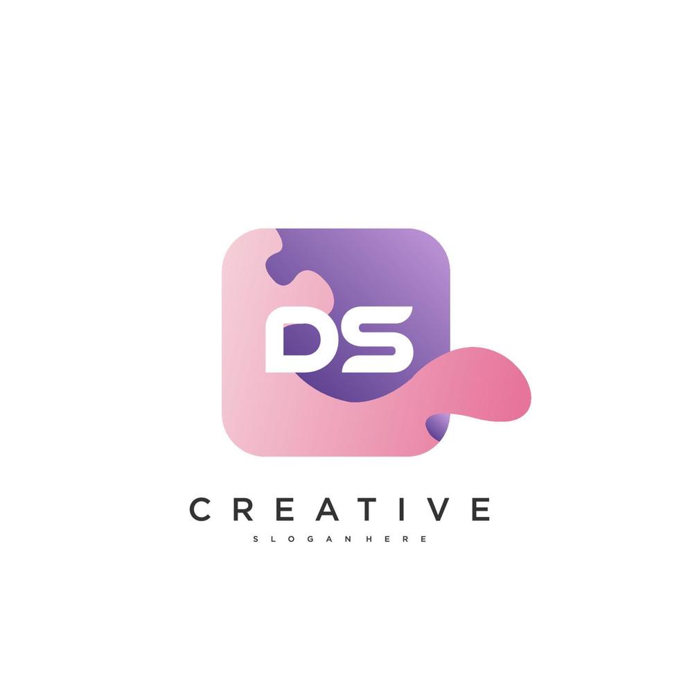 DS Initial Letter logo icon design template elements with wave colorful vector