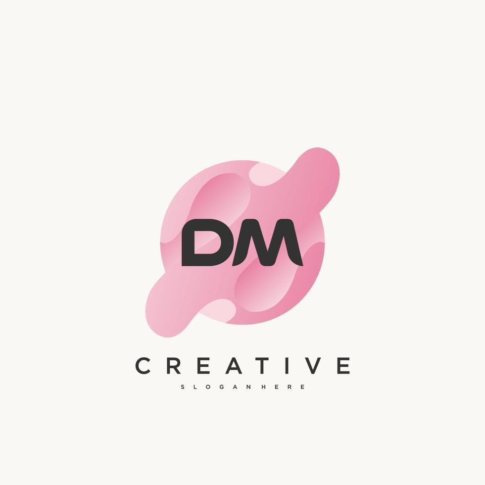 Elementos de plantilla de diseño de icono de logotipo de letra inicial dm con onda colorida vector