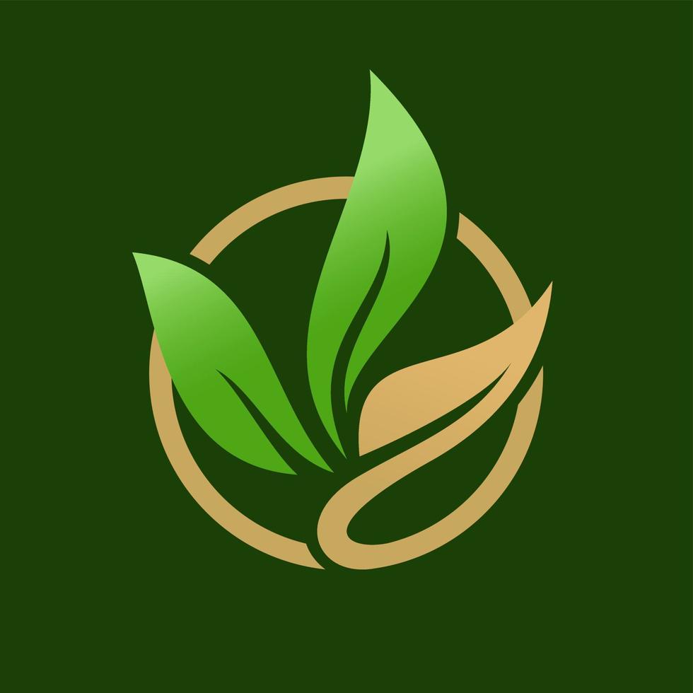 Circle leaves ecology logo, round icon symbol vector design