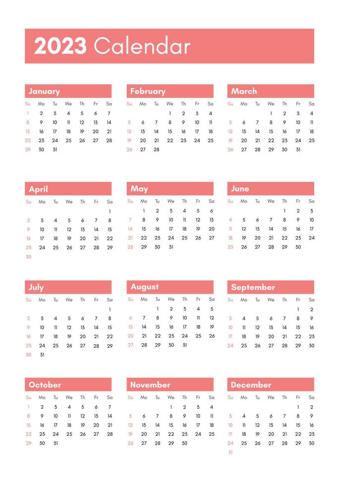 Pocket calendar on 2023 year. Vertical view vector