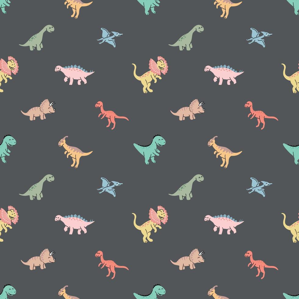 Seamless pattern with hand drawn dinosaurs in scandinavian style. vector