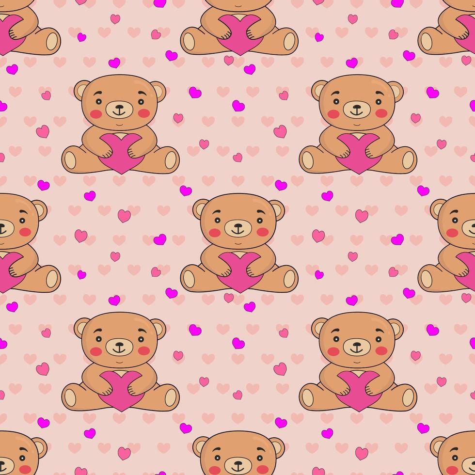 Seamless pattern with teddy bears and hearts on a light background. Suitable for Valentine's Day, Birthday, wedding cards, wrapping paper,background,wallpaper,textile design, children's books. vector