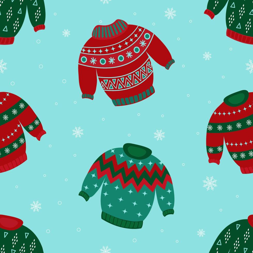 conjunto vectorial de suéteres navideños con adornos y decoraciones festivas. colección de jerséis de invierno de punto. diseño de moda con estilo. jerseys y jerseys de invierno. vector
