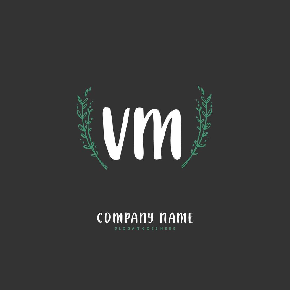V M VM Initial handwriting and signature logo design with circle. Beautiful design handwritten logo for fashion, team, wedding, luxury logo. vector