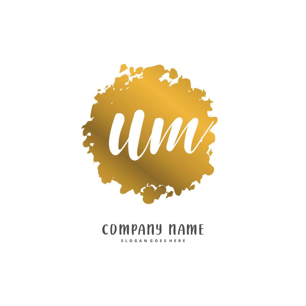 U M UM Initial handwriting and signature logo design with circle. Beautiful design handwritten logo for fashion, team, wedding, luxury logo. vector