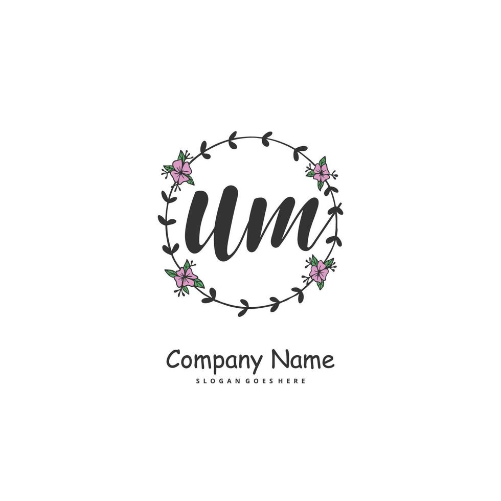 U M UM Initial handwriting and signature logo design with circle. Beautiful design handwritten logo for fashion, team, wedding, luxury logo. vector