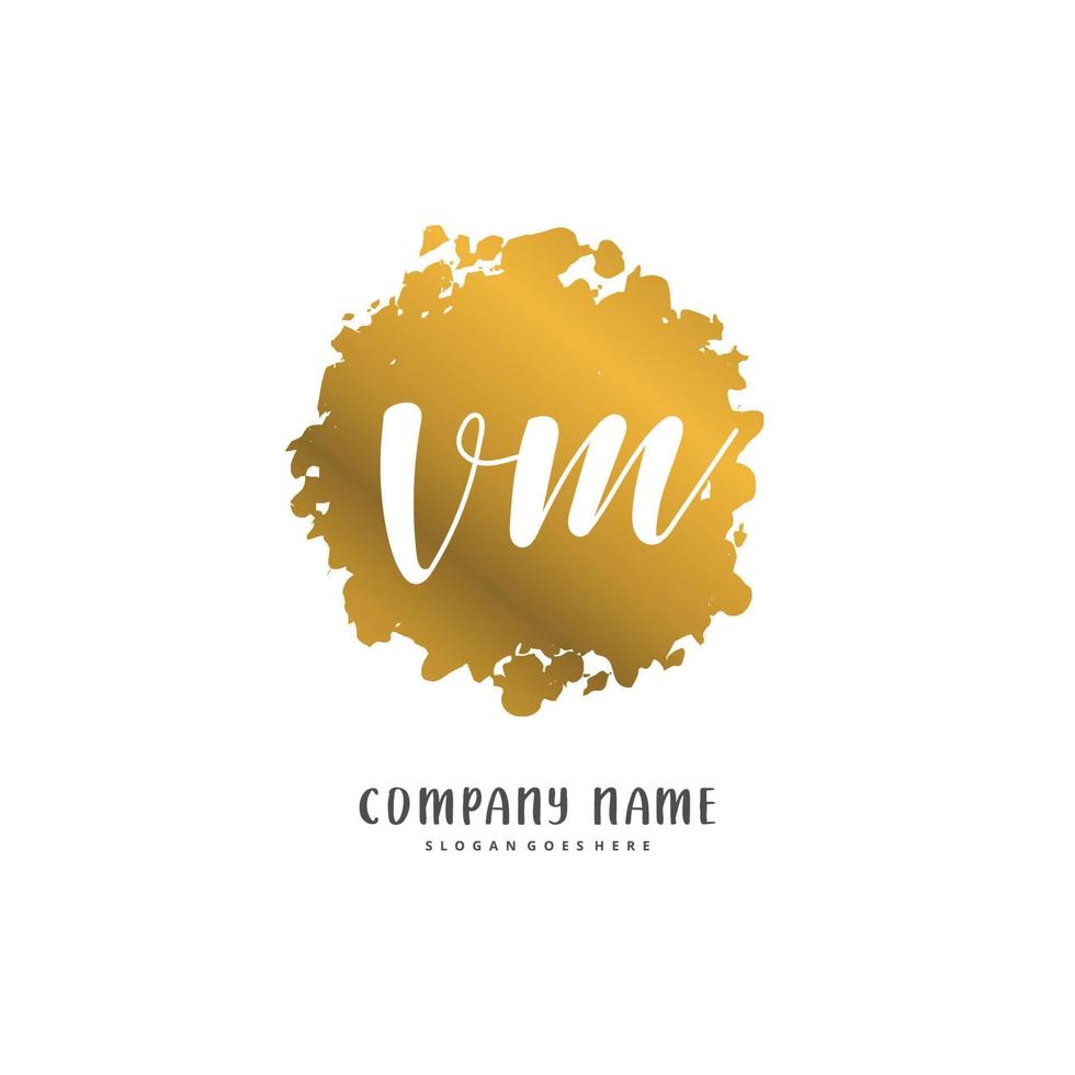 V M VM Initial handwriting and signature logo design with circle. Beautiful design handwritten logo for fashion, team, wedding, luxury logo. vector