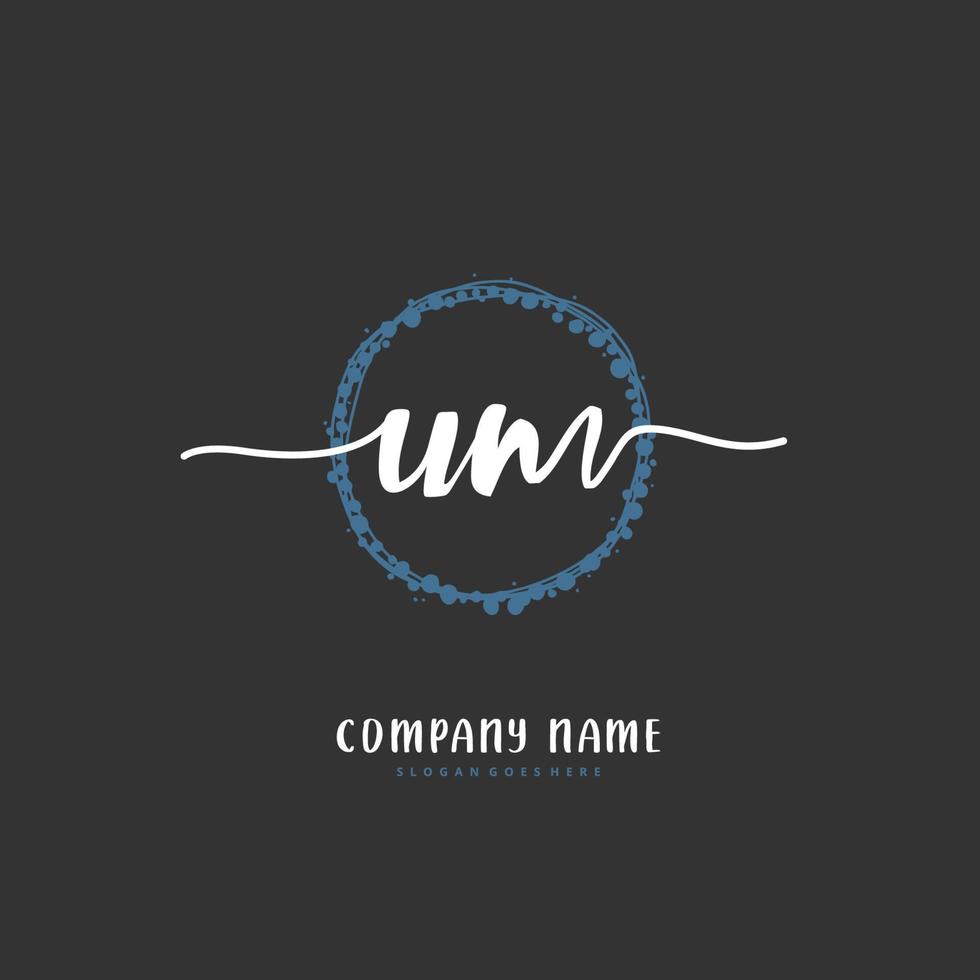 U M UM Initial handwriting and signature logo design with circle. Beautiful design handwritten logo for fashion, team, wedding, luxury logo. vector