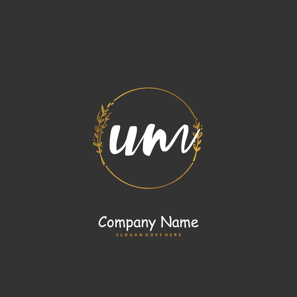 U M UM Initial handwriting and signature logo design with circle. Beautiful design handwritten logo for fashion, team, wedding, luxury logo. vector
