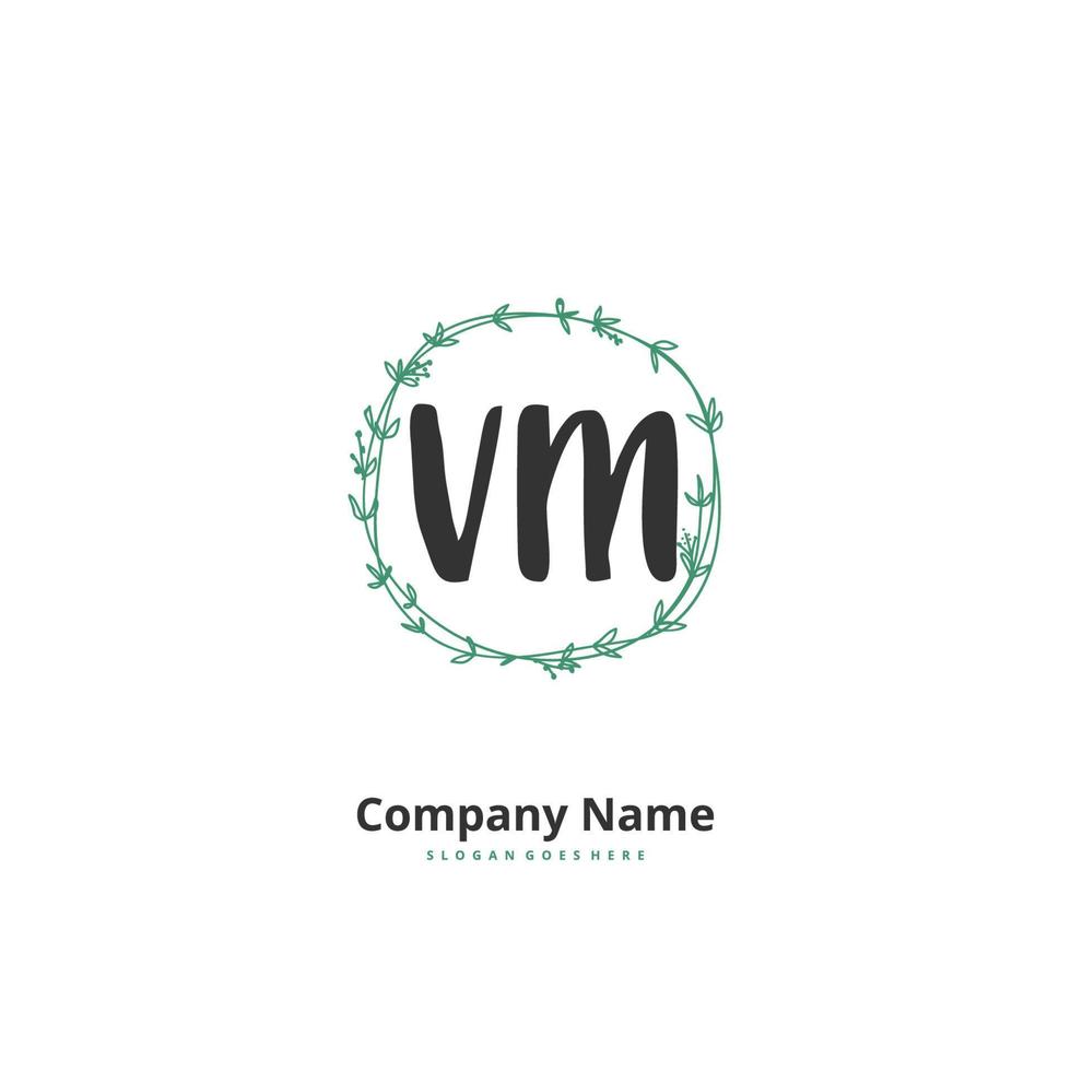V M VM Initial handwriting and signature logo design with circle. Beautiful design handwritten logo for fashion, team, wedding, luxury logo. vector