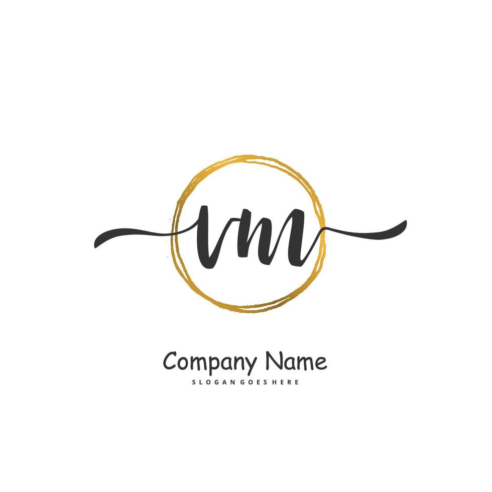 V M VM Initial handwriting and signature logo design with circle. Beautiful design handwritten logo for fashion, team, wedding, luxury logo. vector
