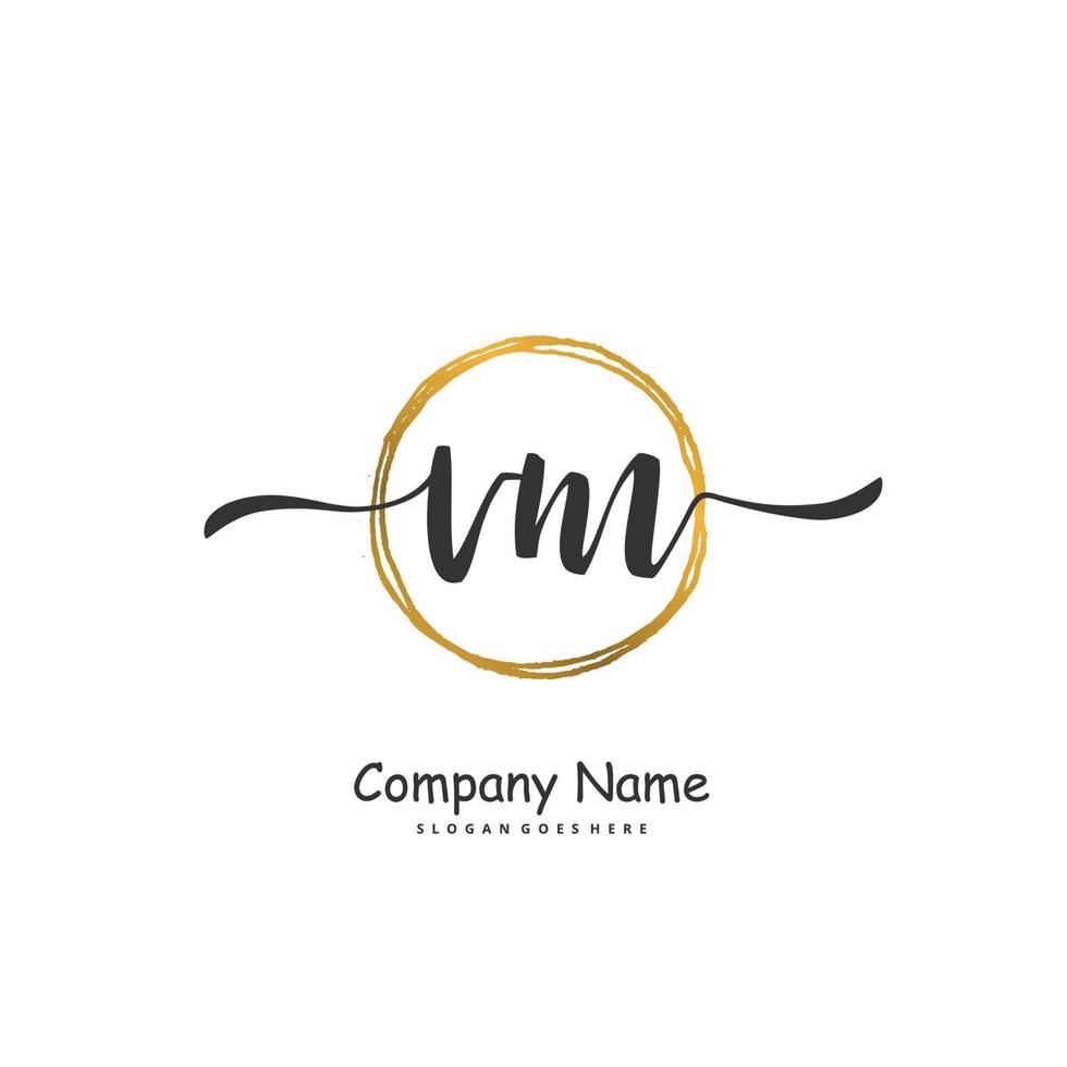 vm vm escritura a mano inicial y diseño de logotipo de firma con círculo. hermoso diseño de logotipo escrito a mano para moda, equipo, boda, logotipo de lujo. vector