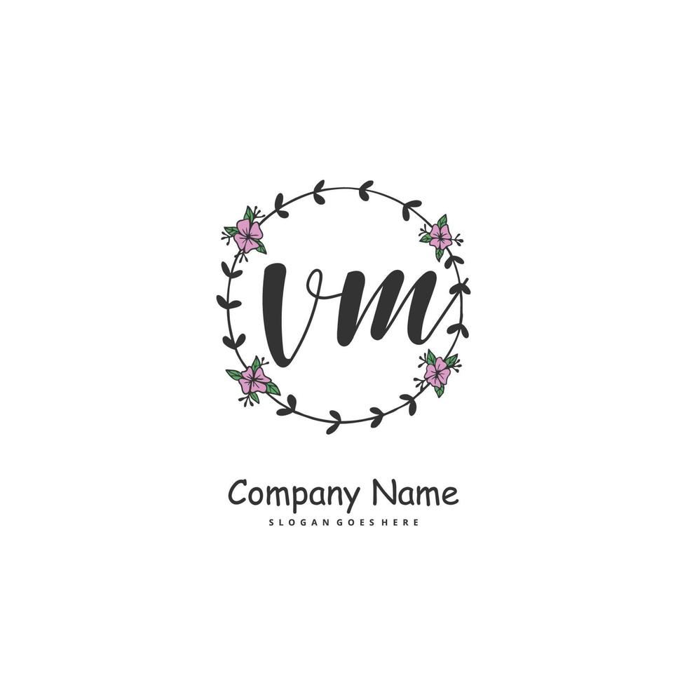 V M VM Initial handwriting and signature logo design with circle. Beautiful design handwritten logo for fashion, team, wedding, luxury logo. vector