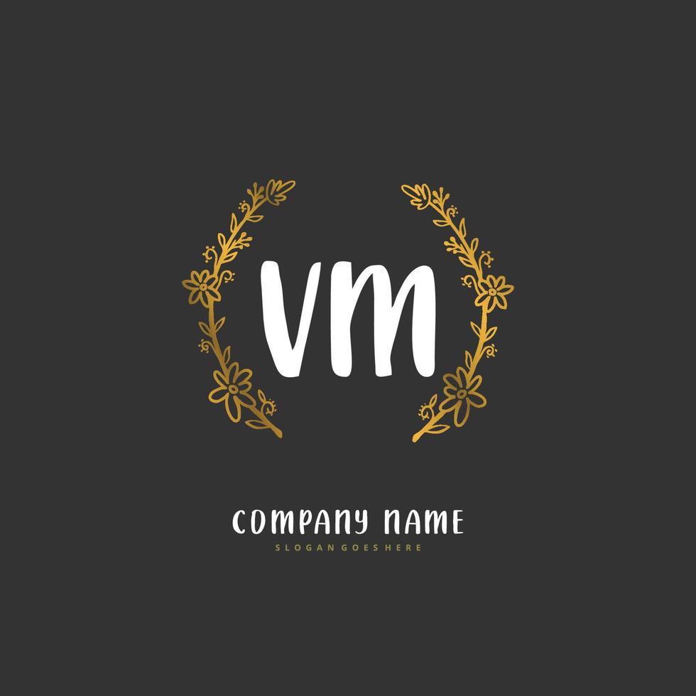 V M VM Initial handwriting and signature logo design with circle ...