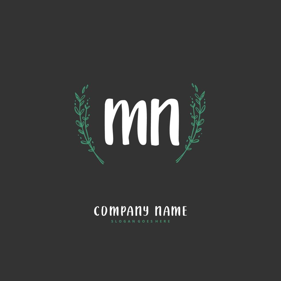 M N MN Initial handwriting and signature logo design with circle. Beautiful design handwritten logo for fashion, team, wedding, luxury logo. vector