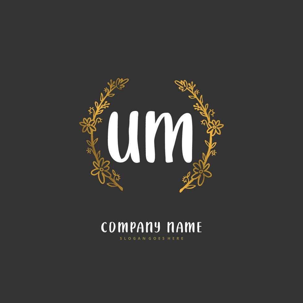 U M UM Initial handwriting and signature logo design with circle. Beautiful design handwritten logo for fashion, team, wedding, luxury logo. vector