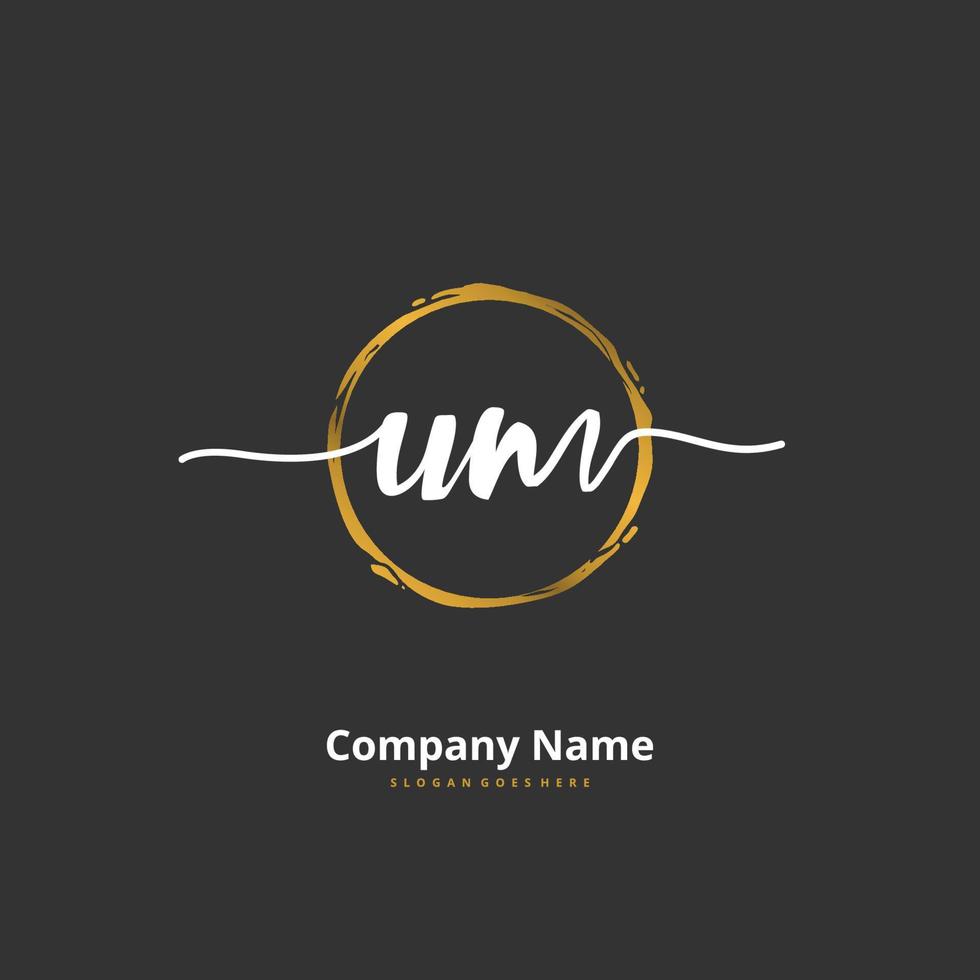U M UM Initial handwriting and signature logo design with circle. Beautiful design handwritten logo for fashion, team, wedding, luxury logo. vector