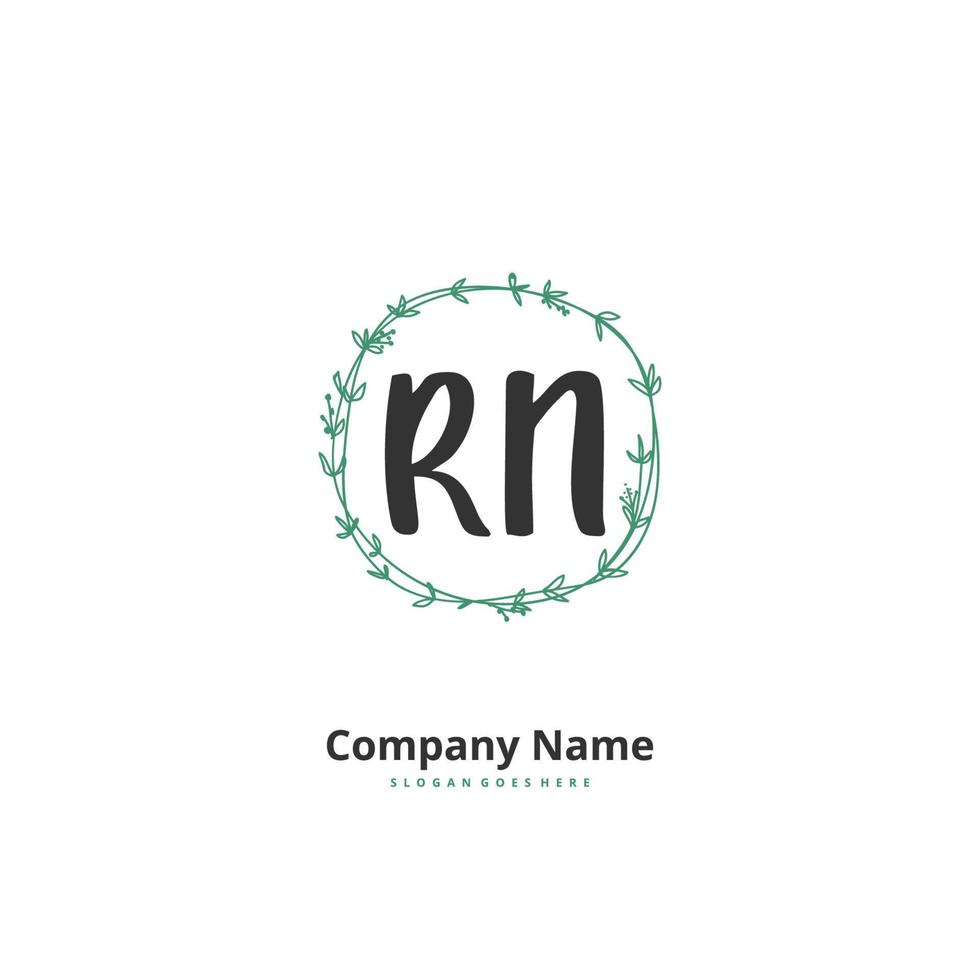 R N RN Initial handwriting and signature logo design with circle. Beautiful design handwritten logo for fashion, team, wedding, luxury logo. vector