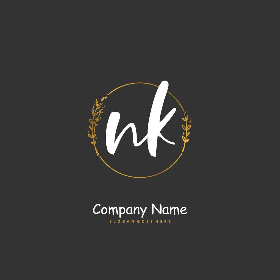 N K NK Initial handwriting and signature logo design with circle. Beautiful design handwritten logo for fashion, team, wedding, luxury logo. vector