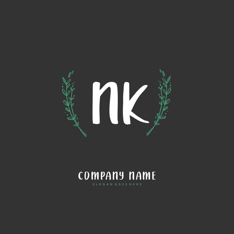 N K NK Initial handwriting and signature logo design with circle. Beautiful design handwritten logo for fashion, team, wedding, luxury logo. vector