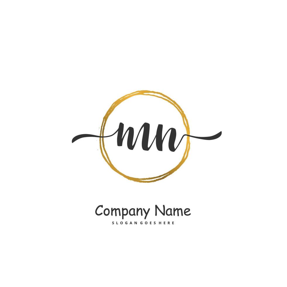 M N MN Initial handwriting and signature logo design with circle. Beautiful design handwritten logo for fashion, team, wedding, luxury logo. vector